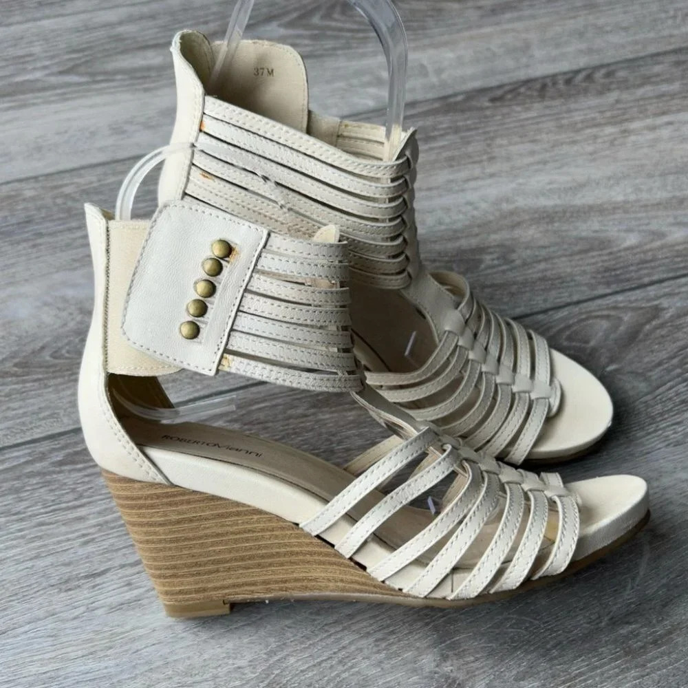 Roberto Vianni Gladiator Wedge Sandals in Ivory